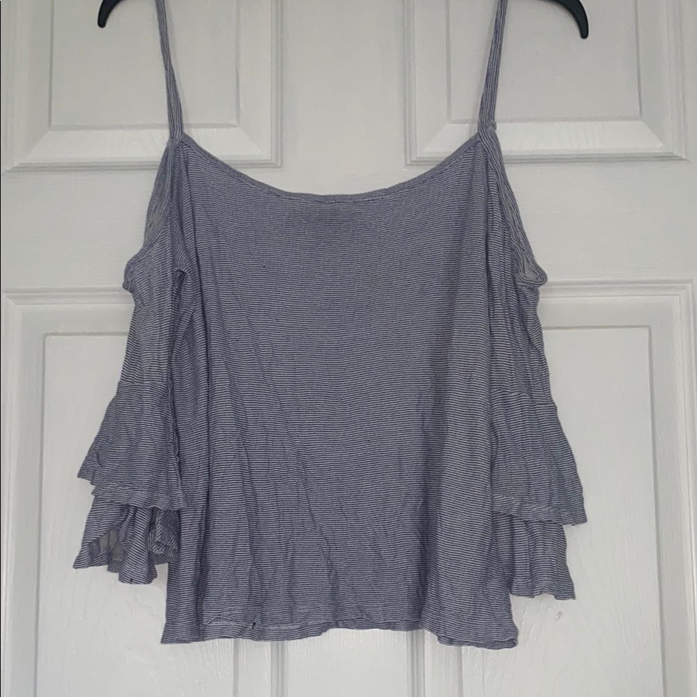 Women's Striped Slightly Cropped Cold Shoulder Top